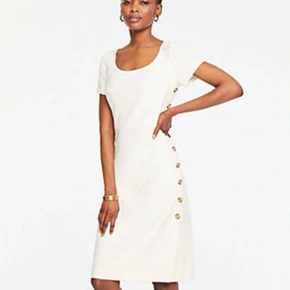 Ann Taylor Cream Button-Accent Midi Dress Size 0 Petite - Picture 1 of 12